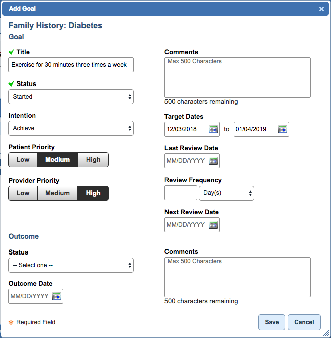 health concern add goal