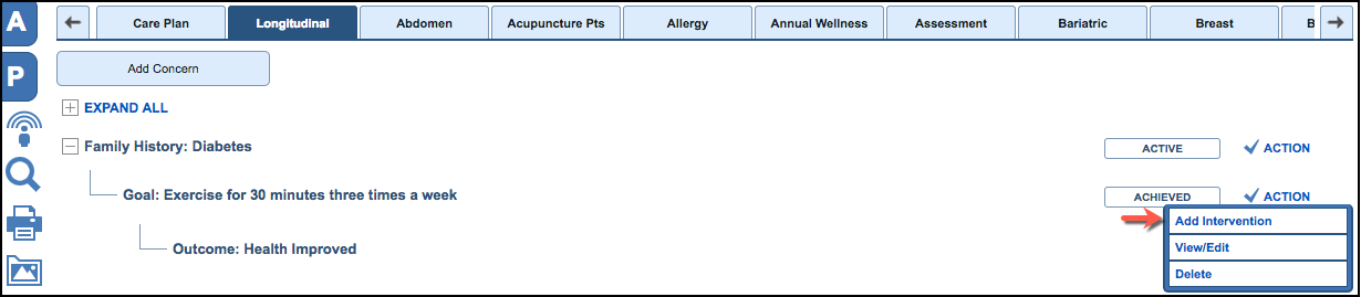 health concern add intervention