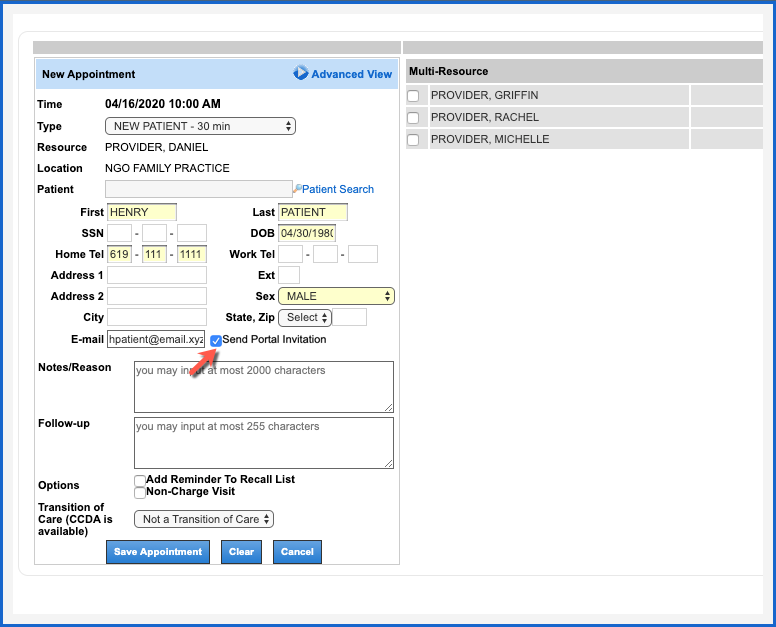 new patient appointment self registration