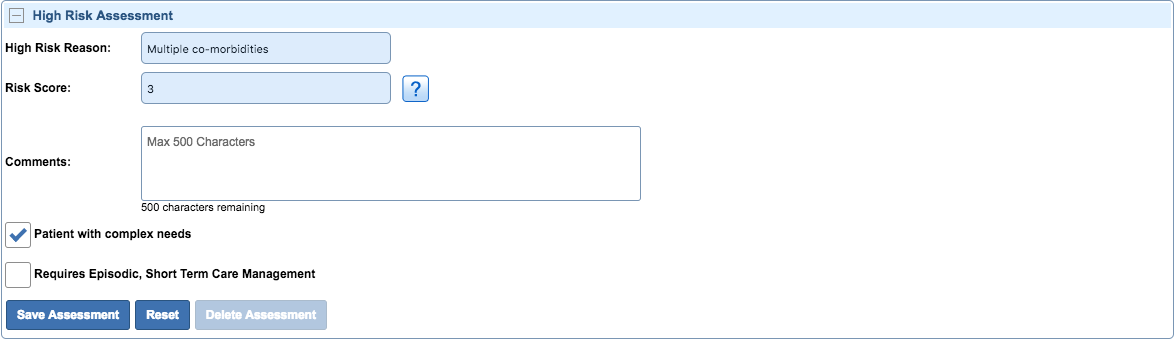 problem list high risk assessment