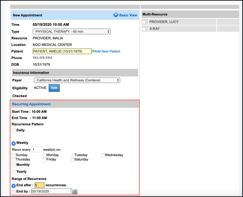 schedule recurring appts