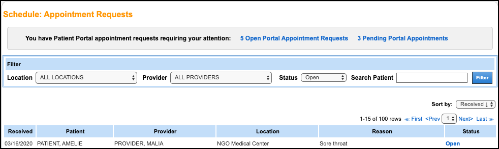 patient appointment requests open