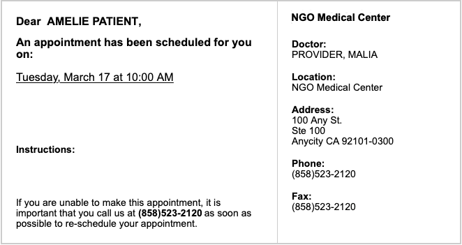 scheduled evisit email confirmation