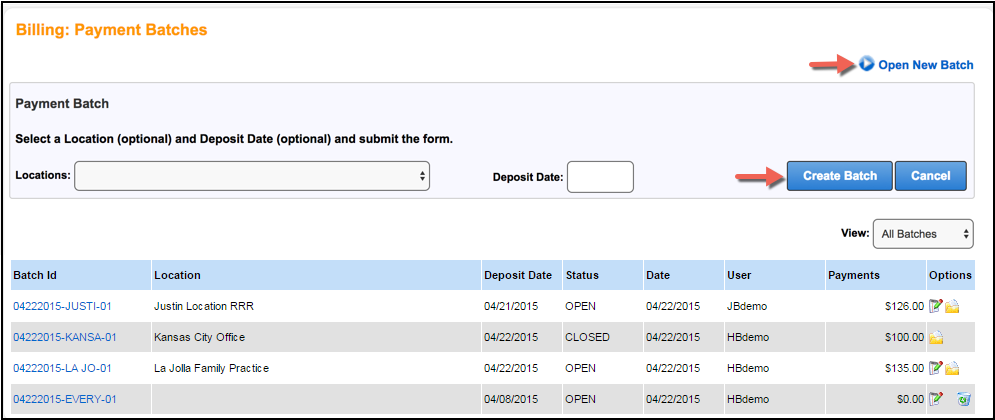 open new payment batch
