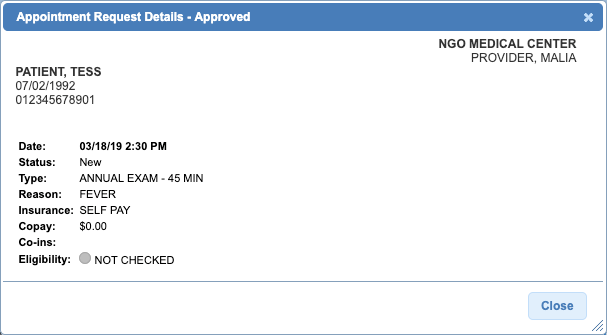 appt request approved