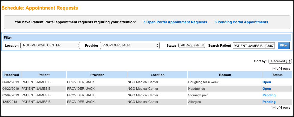 patient appointment requests