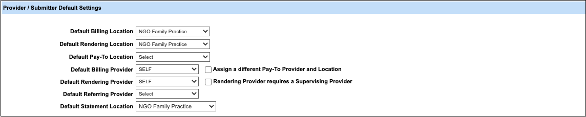 provider maintenance provider default settings